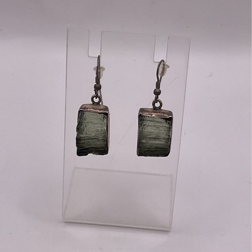 Glass & Silver Dangle Pierced Hook Earrings